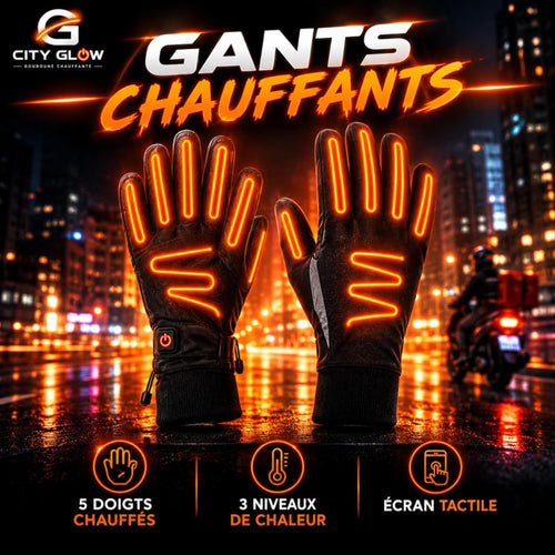 Gants chauffants City Glow : 5 doigts chauffés, 3 niveaux de chaleur, écran tactile