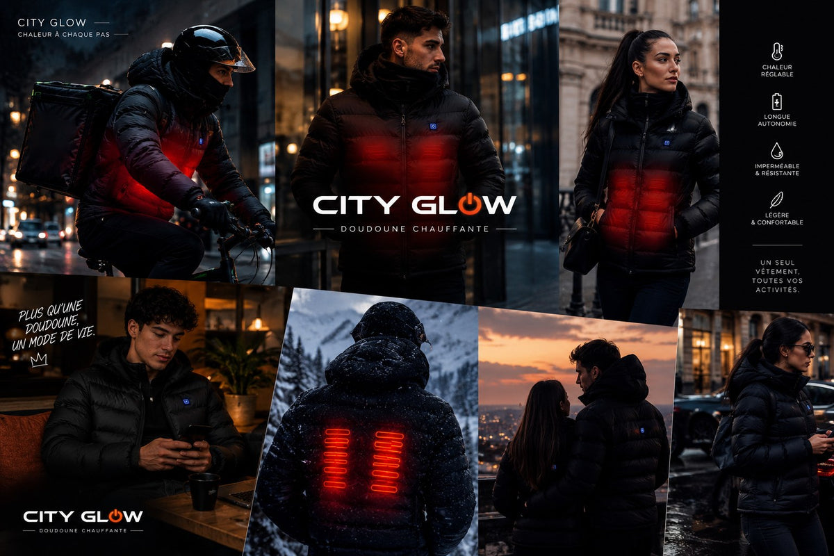 Doudoune chauffante City Glow au quotidien : livraison, ville, sorties